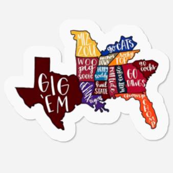 Discover Southeastern Conference Team States Stickers, SEC Sports