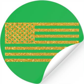 Discover US Flag Gold Glitter Stickers