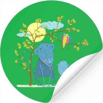 Discover Monkey with child and bird Stickers