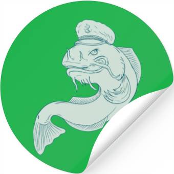 Discover Captain Catfish Drawing Stickers