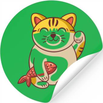 Discover Winking cat with fish Stickers