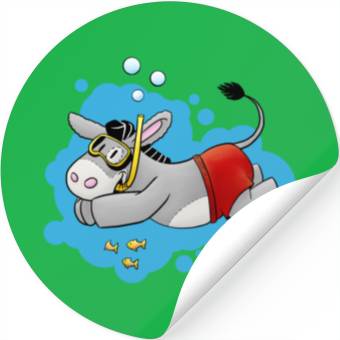 Discover Fluffy donkey swimming Stickers