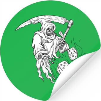 Discover The Grim Reaper Rolling the Dice Drawing Stickers