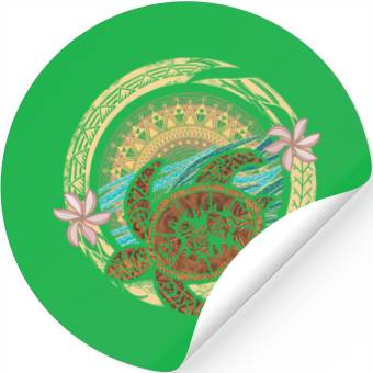 Discover Vintage Circular Samoan Turtle Dive Stickers
