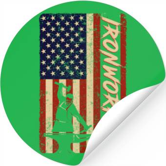 Discover US Flag Ironworker Independence labor Day Stickers