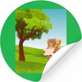Discover Hiking Bear with Map Under a Tree Stickers