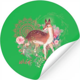 Discover Sweet Deer In Wild Spring - 3 Stickers