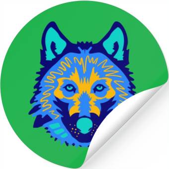 Discover blue wolf face Stickers