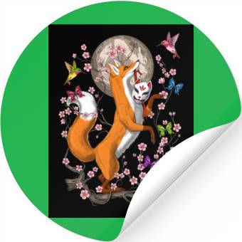 Discover Fox Japanese Cherry Blossom Stickers