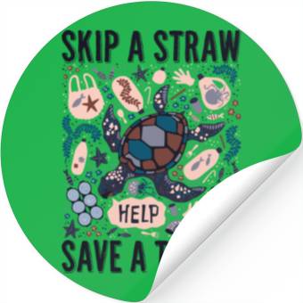 Discover Skip a Straw Save a Turtle Stickers