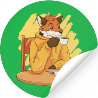 Discover Fox Drinking Coffee Stickers