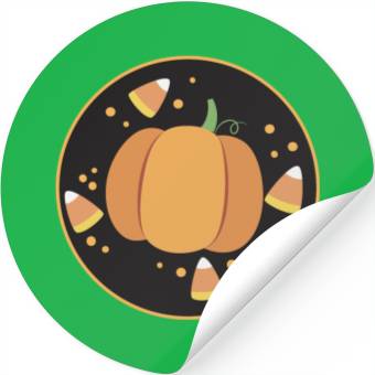 Discover Pumkpin on a circle with candy corn Stickers