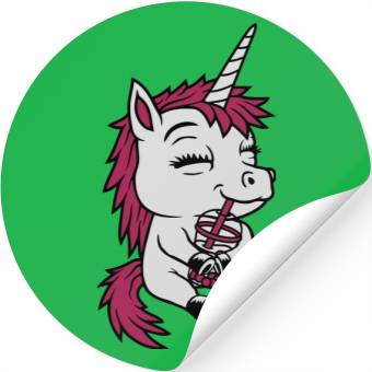 Discover Boba tea drinking unicorn Stickers