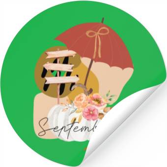 Discover Fall September white pumpkin abstract Stickers