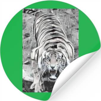 Discover Tiger Draw BW Looking Up Stickers