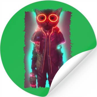 Discover Futuristic Cyberpunk Cat Stickers