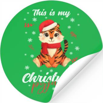 Discover Winter Christmas Pyjama Tiger Stickers