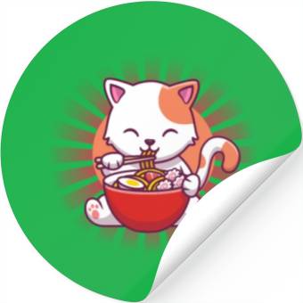 Discover Cat Eating Ramen Stickers