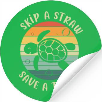 Discover Skip A Straw Save A Turtle Retro Sunset Sea Turtle Stickers