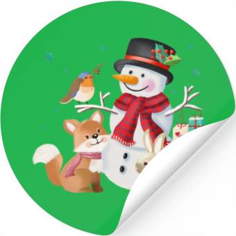 Discover Snowman with fox, rabbit and robin Stickers