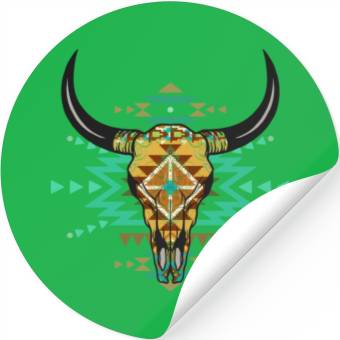Discover Western Aztec Bull Skull Stickers