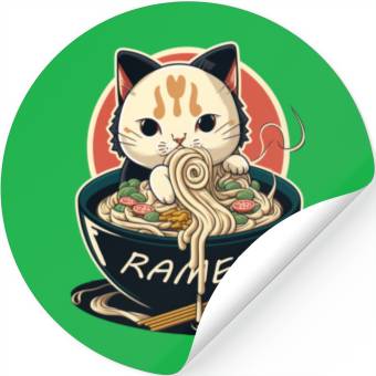 Discover Cute Cat Eating Ramen Stickers