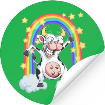 Discover Rainbow cow crazy dancing fun funny Stickers