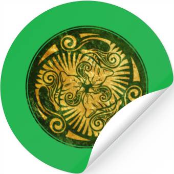 Discover Sleeping kittens, gold on green Stickers