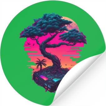 Discover Synthwave Bonsai Tree Stickers