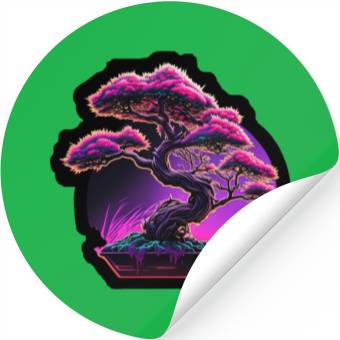 Discover Synthwave Bonsai Tree Stickers
