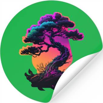Discover Synthwave Bonsai Tree Stickers