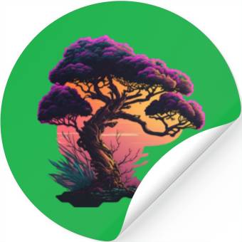 Discover Synthwave Bonsai Tree Stickers