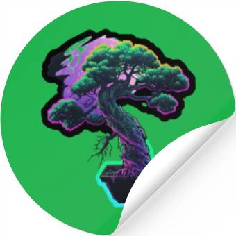 Discover Synthwave Bonsai Tree Stickers