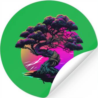 Discover Synthwave Bonsai Tree Stickers