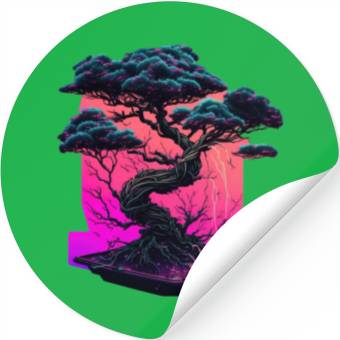 Discover Synthwave Bonsai Tree Stickers