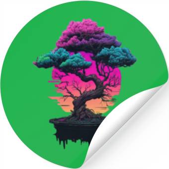 Discover Synthwave Bonsai Tree Stickers