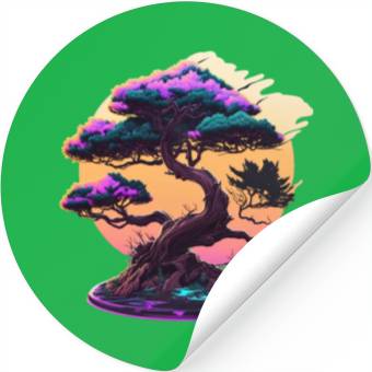 Discover Synthwave Bonsai Tree Stickers