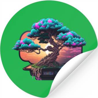Discover Synthwave Bonsai Tree Stickers
