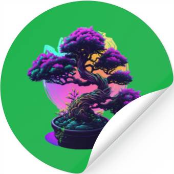 Discover Synthwave Bonsai Tree Stickers