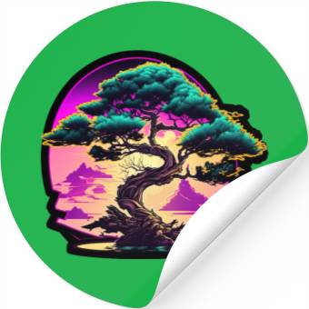 Discover Synthwave Bonsai Tree Stickers