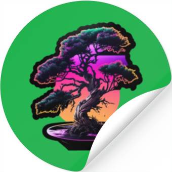 Discover Synthwave Bonsai Tree Stickers