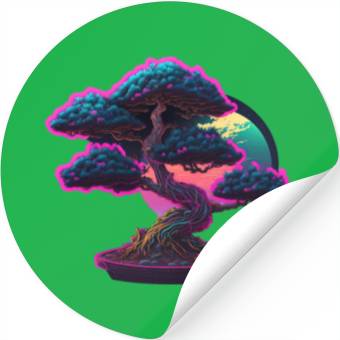 Discover Synthwave Bonsai Tree Stickers
