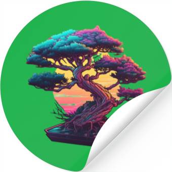 Discover Synthwave Bonsai Tree Stickers