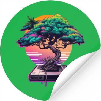 Discover Synthwave Bonsai Tree Stickers