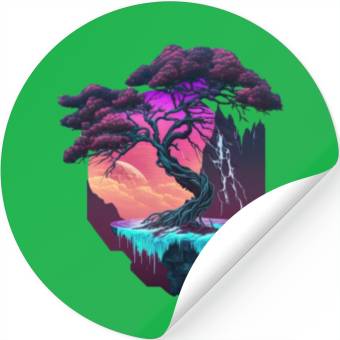 Discover Synthwave Bonsai Tree Stickers