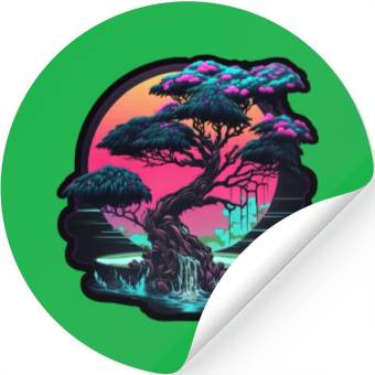 Discover Synthwave Bonsai Tree Stickers