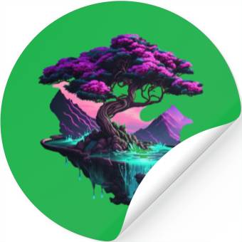 Discover Synthwave Bonsai Tree Stickers