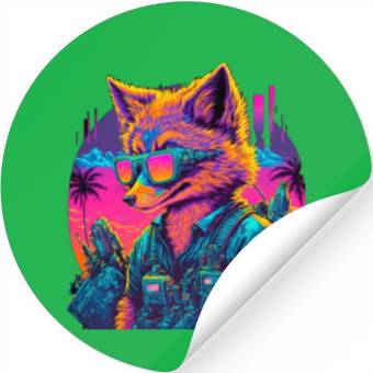 Discover Retro Futuristic Synthwave Fox Stickers