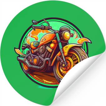 Discover Orange Motorcycle on Green Background Stickers