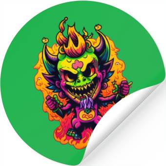 Discover 90's Style Neon Cartoon Crazy Devil 2 Stickers